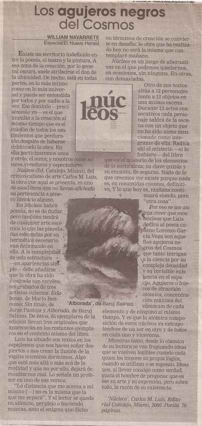 Una reseña que publiqué en El Nuevo Herald, el 28 de marzo de 2001, sobre el poemario de Carlos M. Luis.